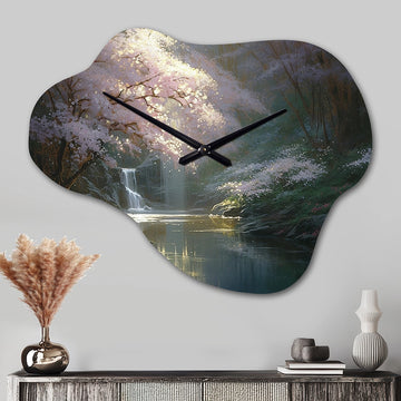Cherry Blossom Stream II - Asymmetric Metal Wall Clock